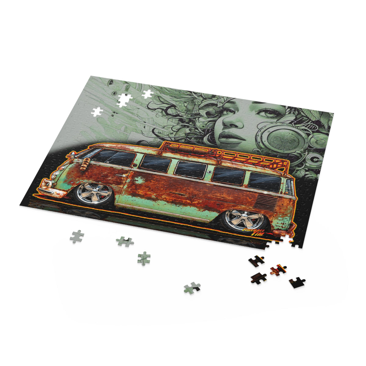 KUSTOM VW VOLKSWAGEN BUS Collectible Fireball Art Jigsaw Puzzle — (120/252/500‑Piece)