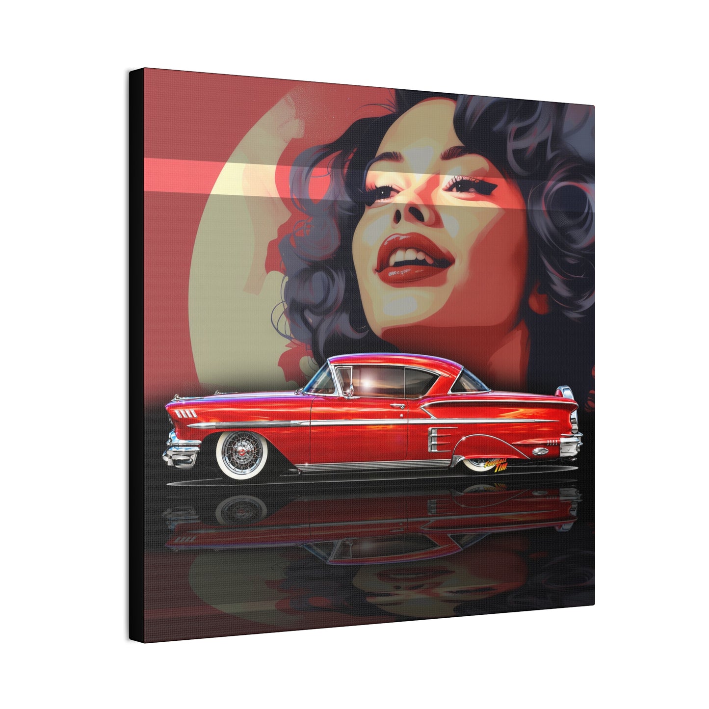 CHEVROLET CUSTOM IMPALA 1958 Collectible Fireball Art Canvas Stretched Print