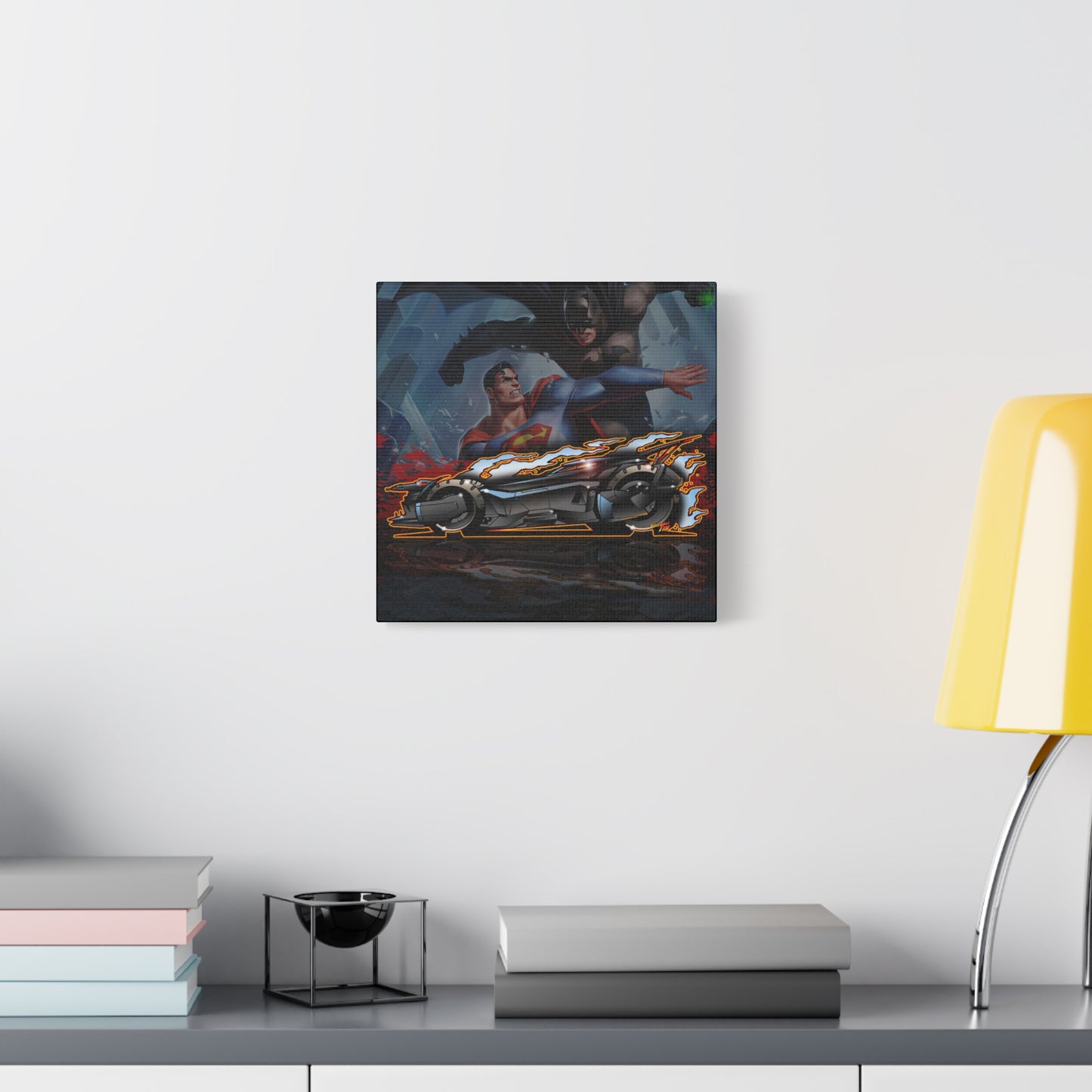 BATMAN VS SUPERMAN BATMOBILE Canvas Art Wall Print - 12x12