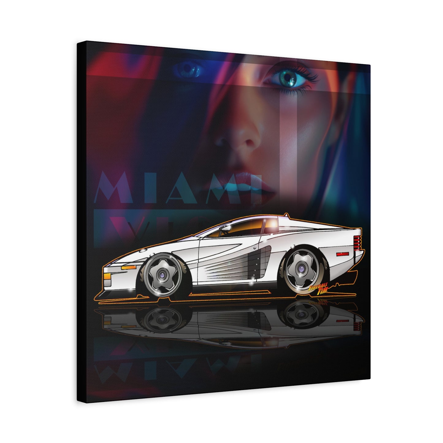 MIAMI VICE FERRARI TESTAROSSA Fireball Canvas Art Wall Print - 12x12