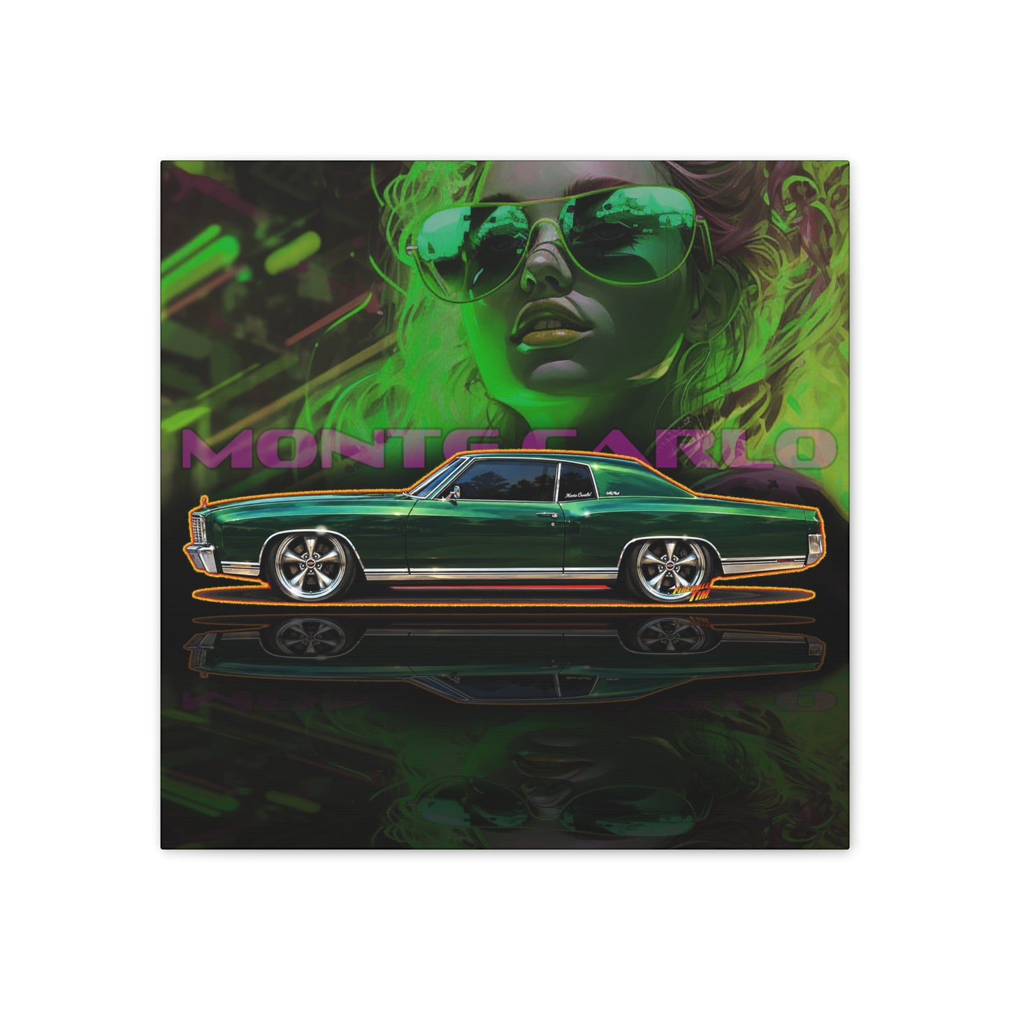CHEVY MONTE CARLO 1971 Collectible Fireball Art Canvas Stretched Print