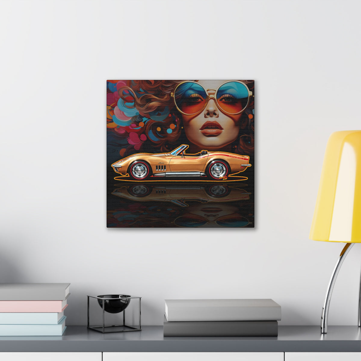 CHEVROLET CORVETTE 1969 Collectible Fireball Art Canvas Stretched Print