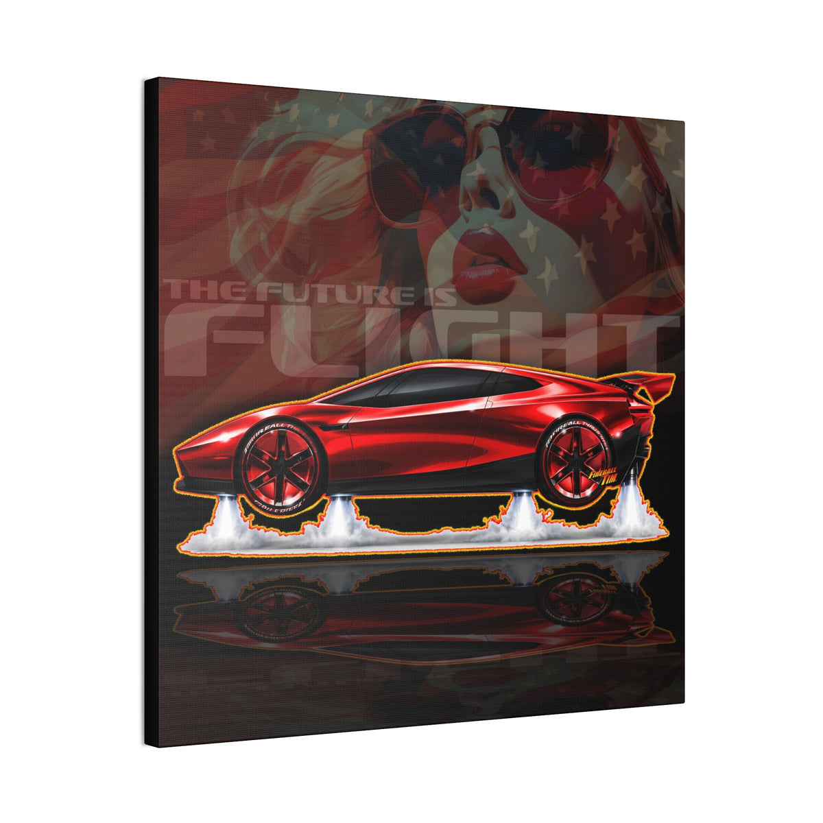 TESLA FLYING ROADSTER Collectible Fireball Art Canvas Stretched Print