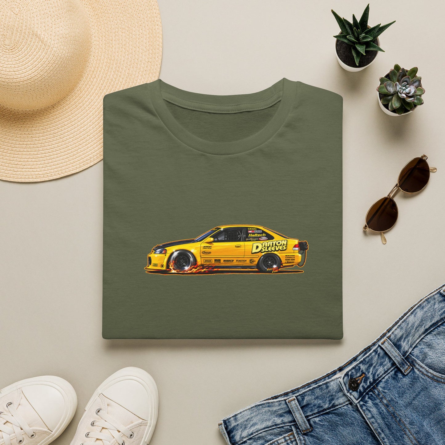DARTON SLEEVES HONDA Drag Car Collectible Fireball Art Tee Shirt
