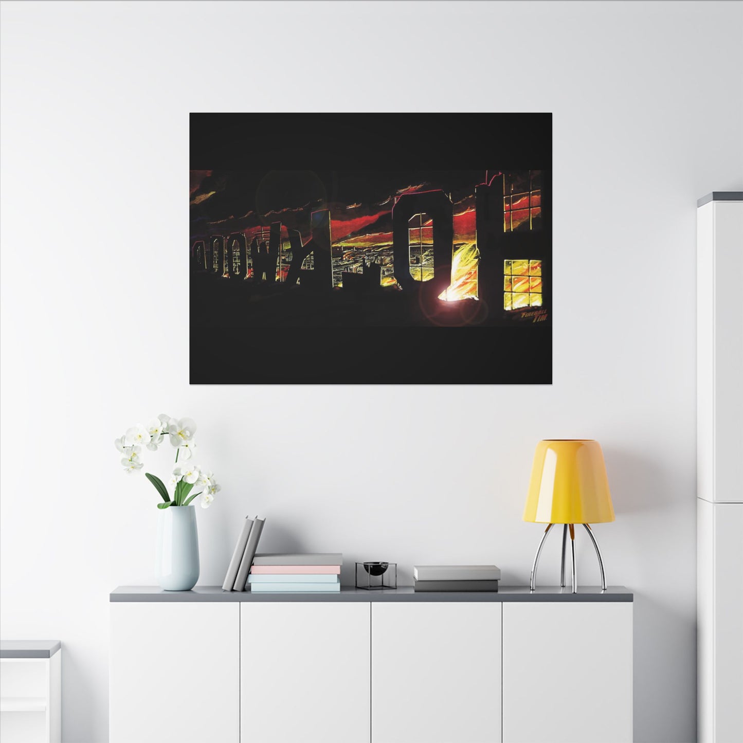 ESCAPE FROM LA Hollywood Sigh Fireball Concept Art Canvas Print