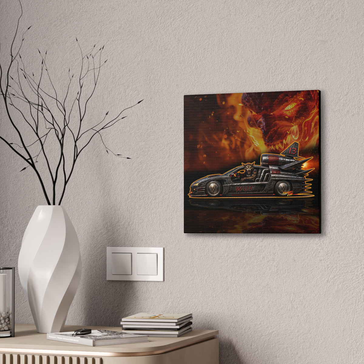 MONSTER MACHINES Wufman Halloween Fireball Art Canvas Stretched Print