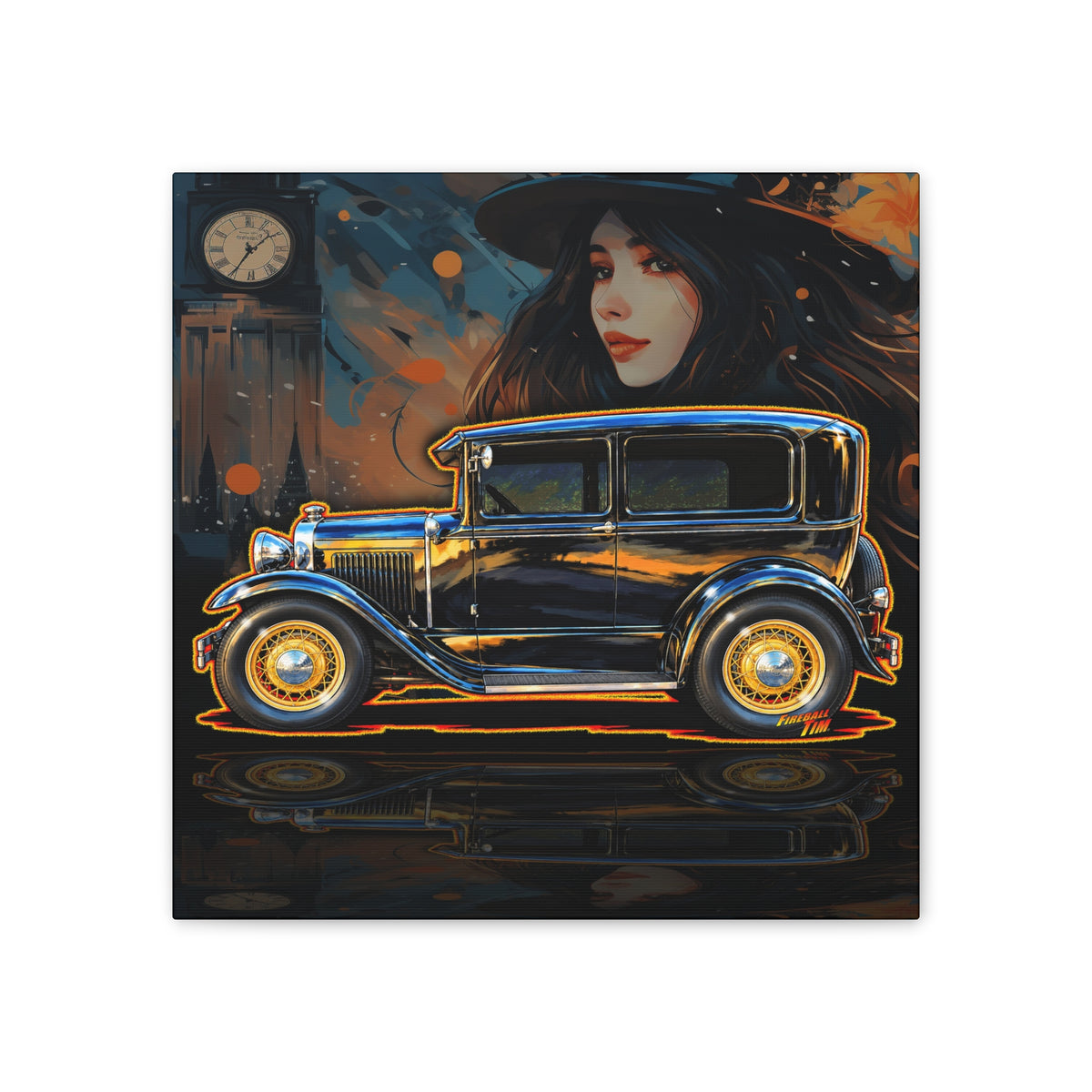 FORD MODEL A 1930 Vintage Collectible Fireball Art Canvas Stretched Print