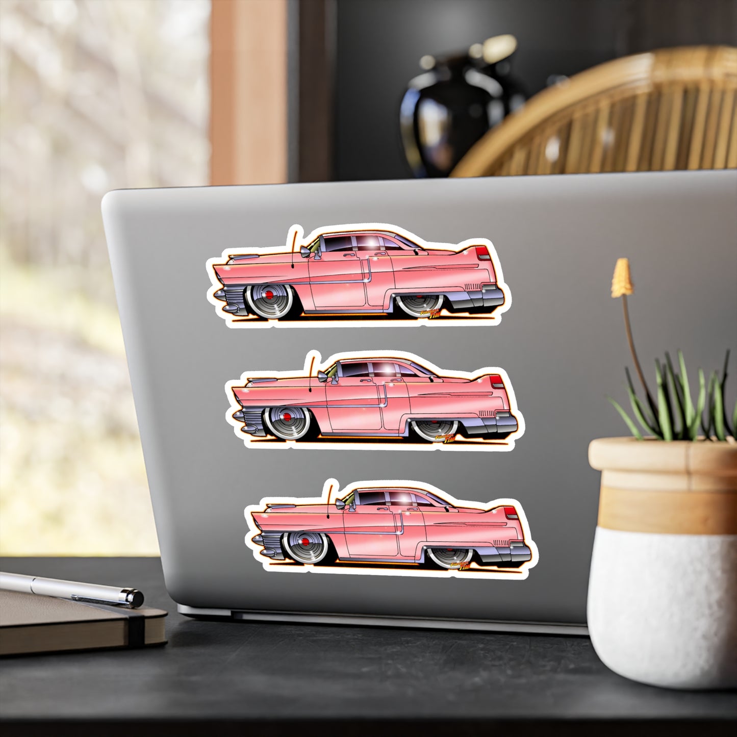 ELVIS THE KING PINK 1955 CADILLAC Fireball Art Vinyl Decal Set