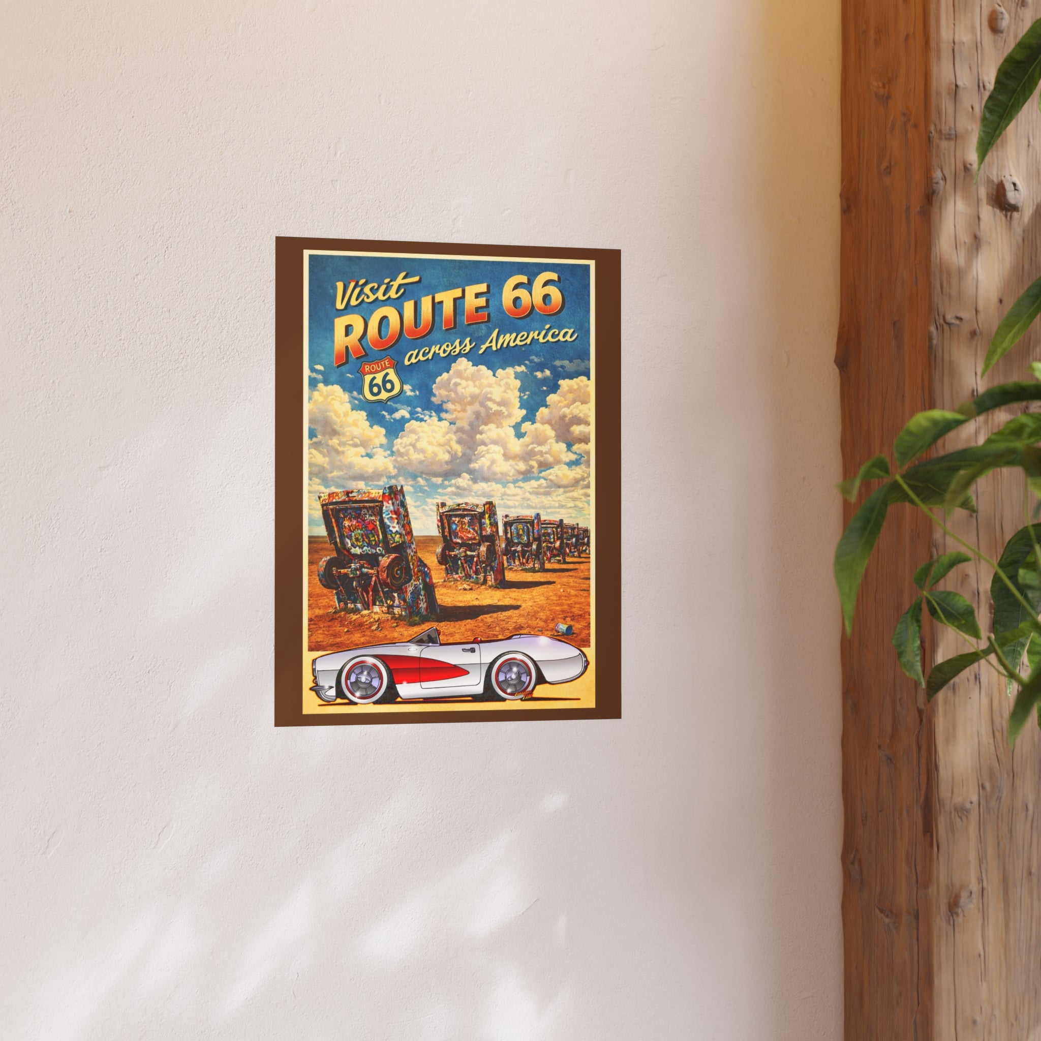 VISIT ROUTE 66 Cadillac Ranch Corvette #1 Vintage Fireball Art