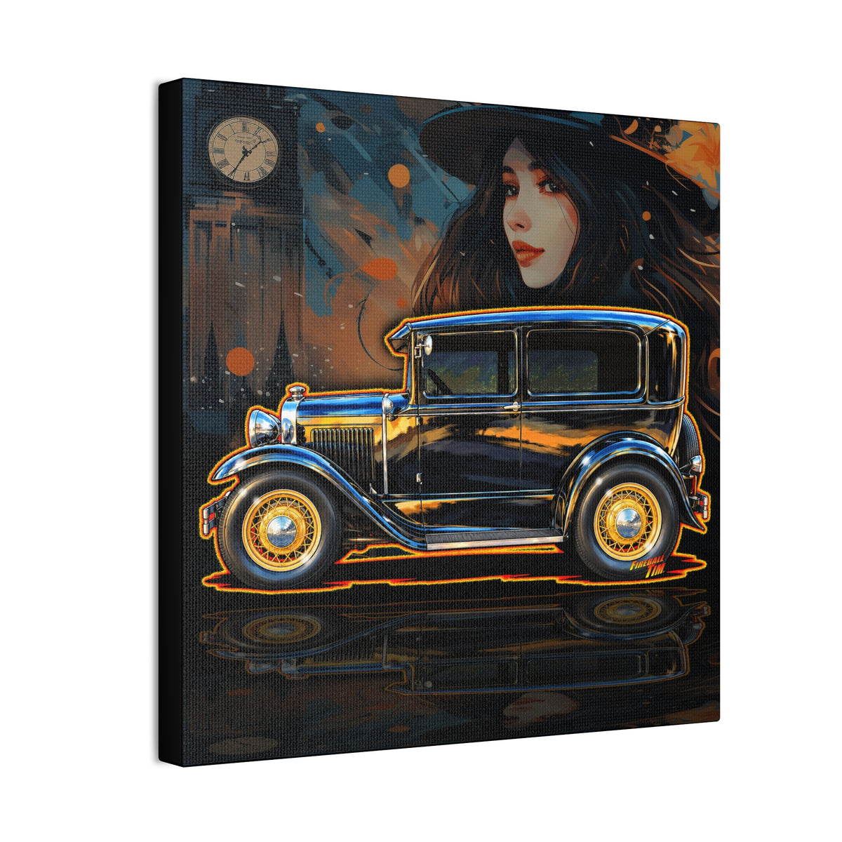 FORD MODEL A 1930 Vintage Collectible Fireball Art Canvas Stretched Print