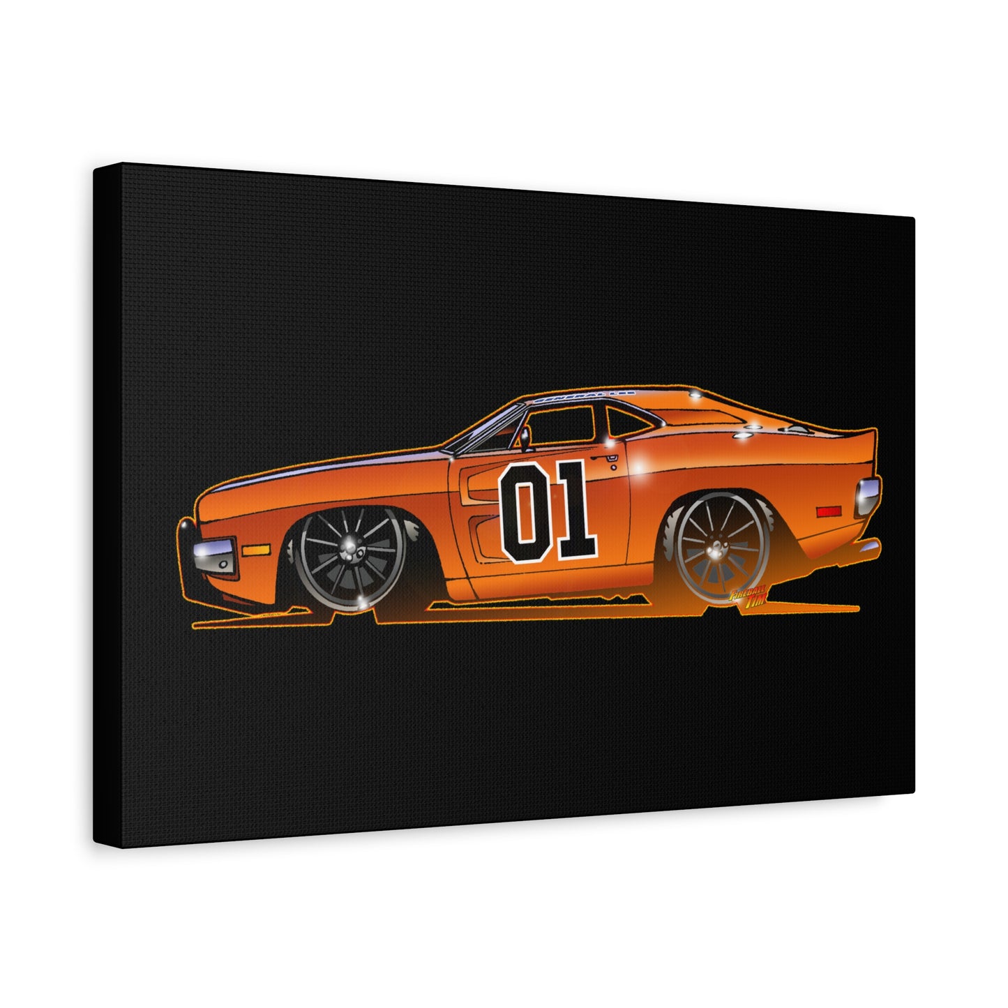 DUKES OF HAZZARD General Lee Dodge Charger Fireball Art Canvas Wall Print