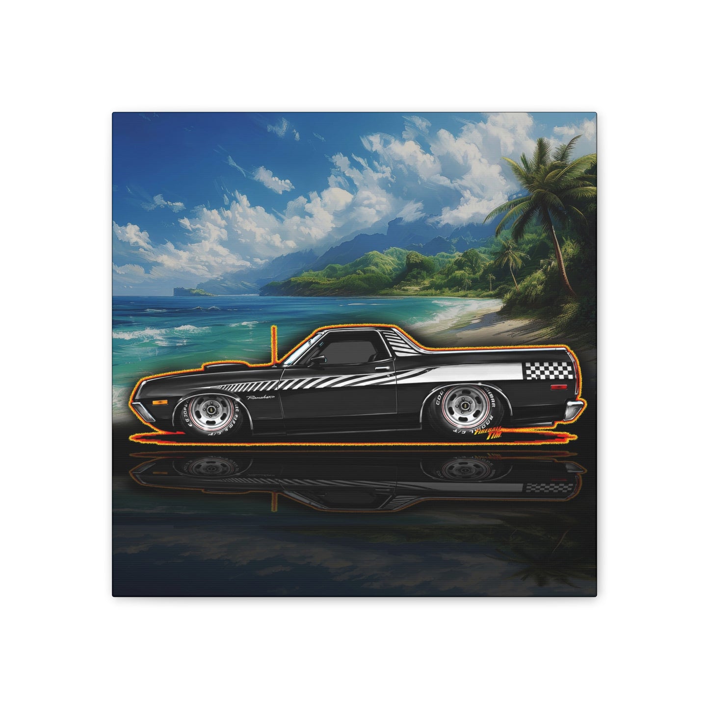 FORD RANCHERO Collectible Fireball Art Canvas Stretched Print