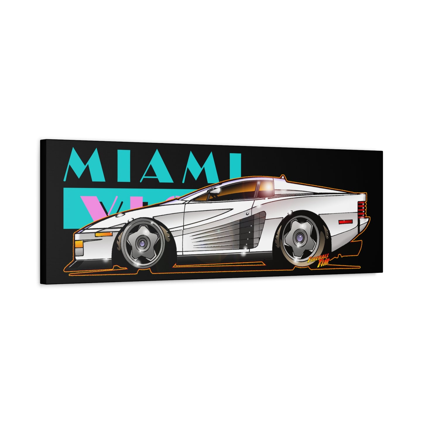 MIAMI VICE FERRARI TESTAROSSA Fireball Canvas Art Wall Print