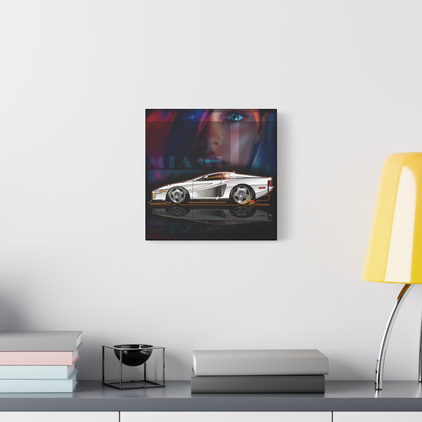 MIAMI VICE FERRARI TESTAROSSA Fireball Canvas Art Wall Print - 12x12