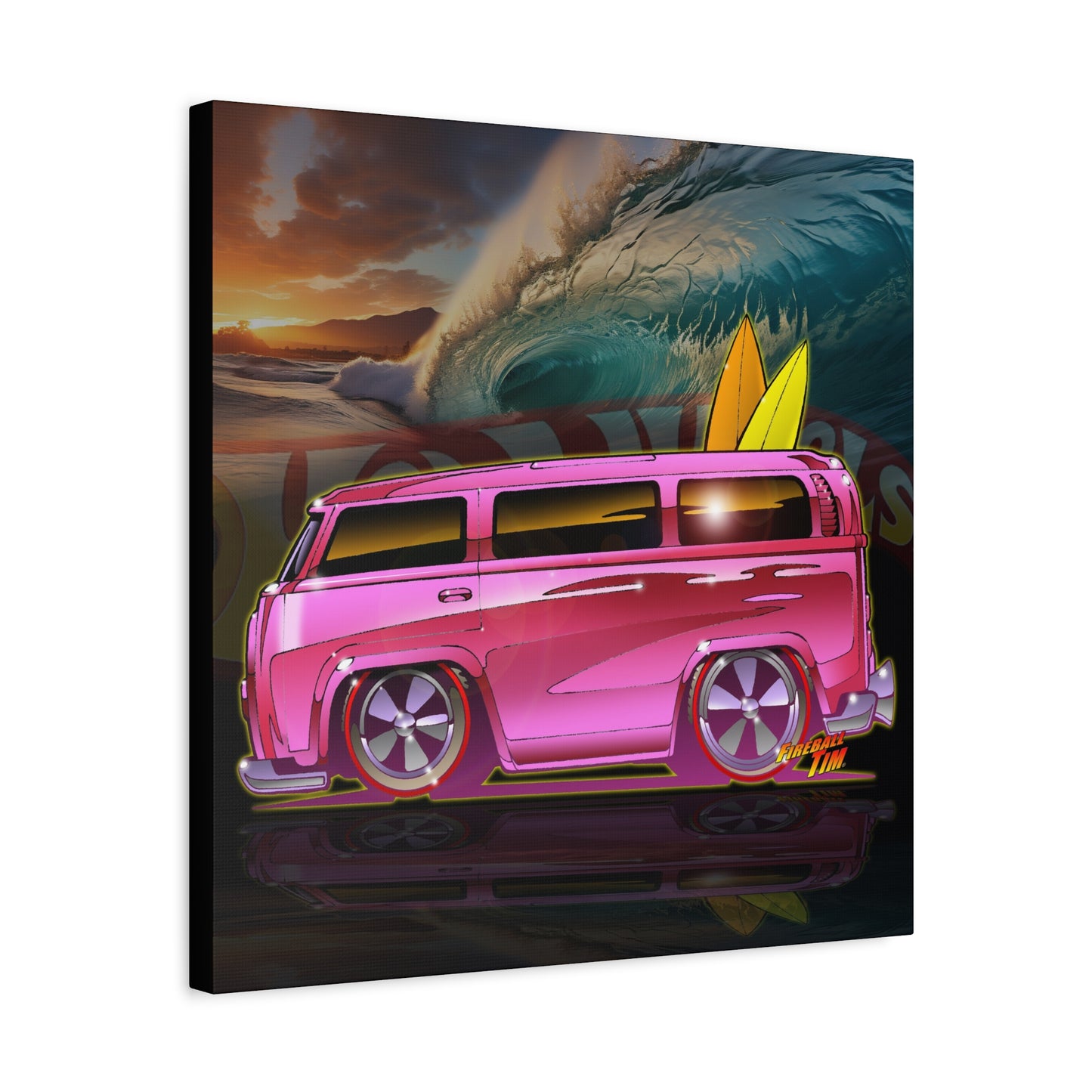 HOT WHEELS PINK BEACH BOMB BUS Fireball Art Canvas Print
