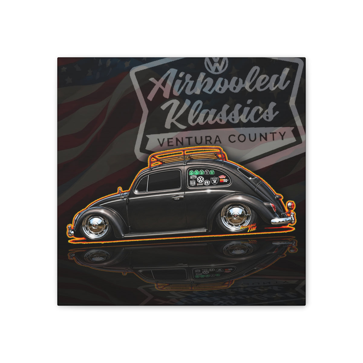 AIRKOOLED KLASSICS Custom VW Bug Collectible Fireball Art Canvas Stretched Print