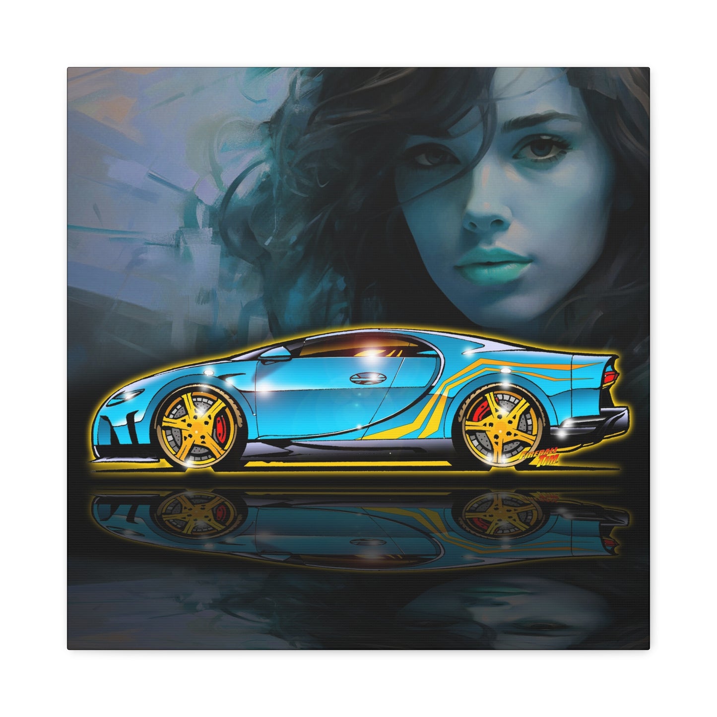 BUGATTI CHIRON Hypercar Fireball Art Canvas Wall Print