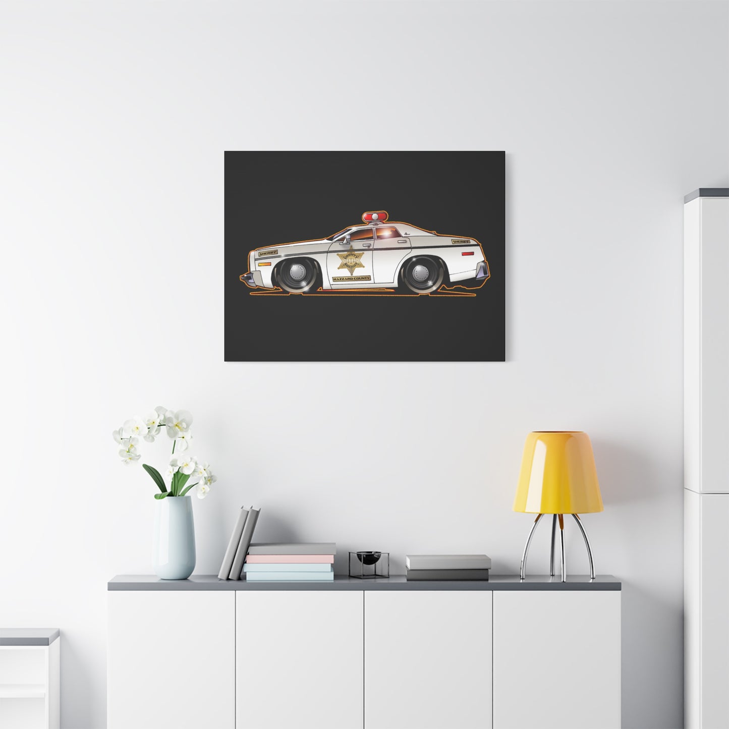 DUKES OF HAZZARD SHERIFF POLICE CAR Fireball Art Canvas Print