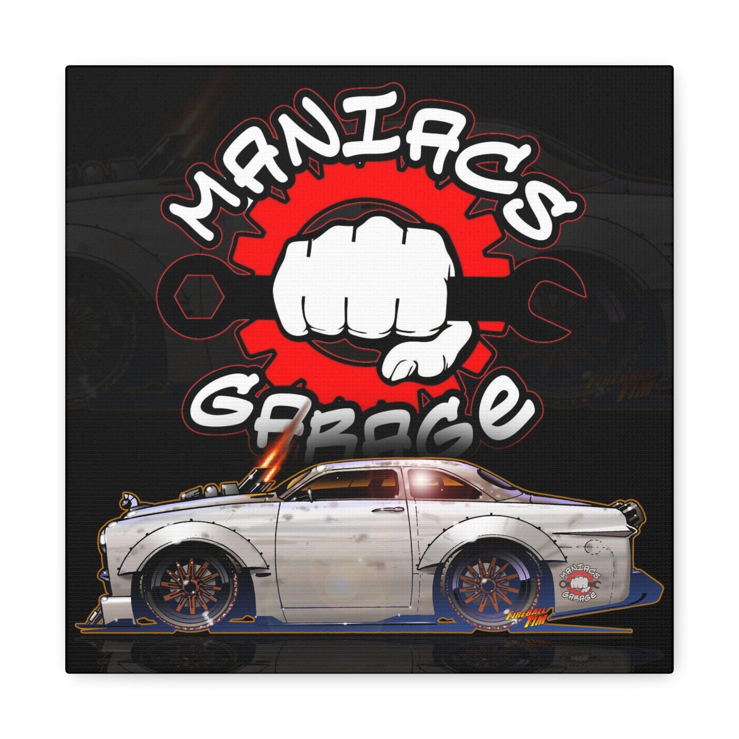 MANIACS GARAGE BORN49AIN 1949 FORD Concept Art Canvas Print 12x12