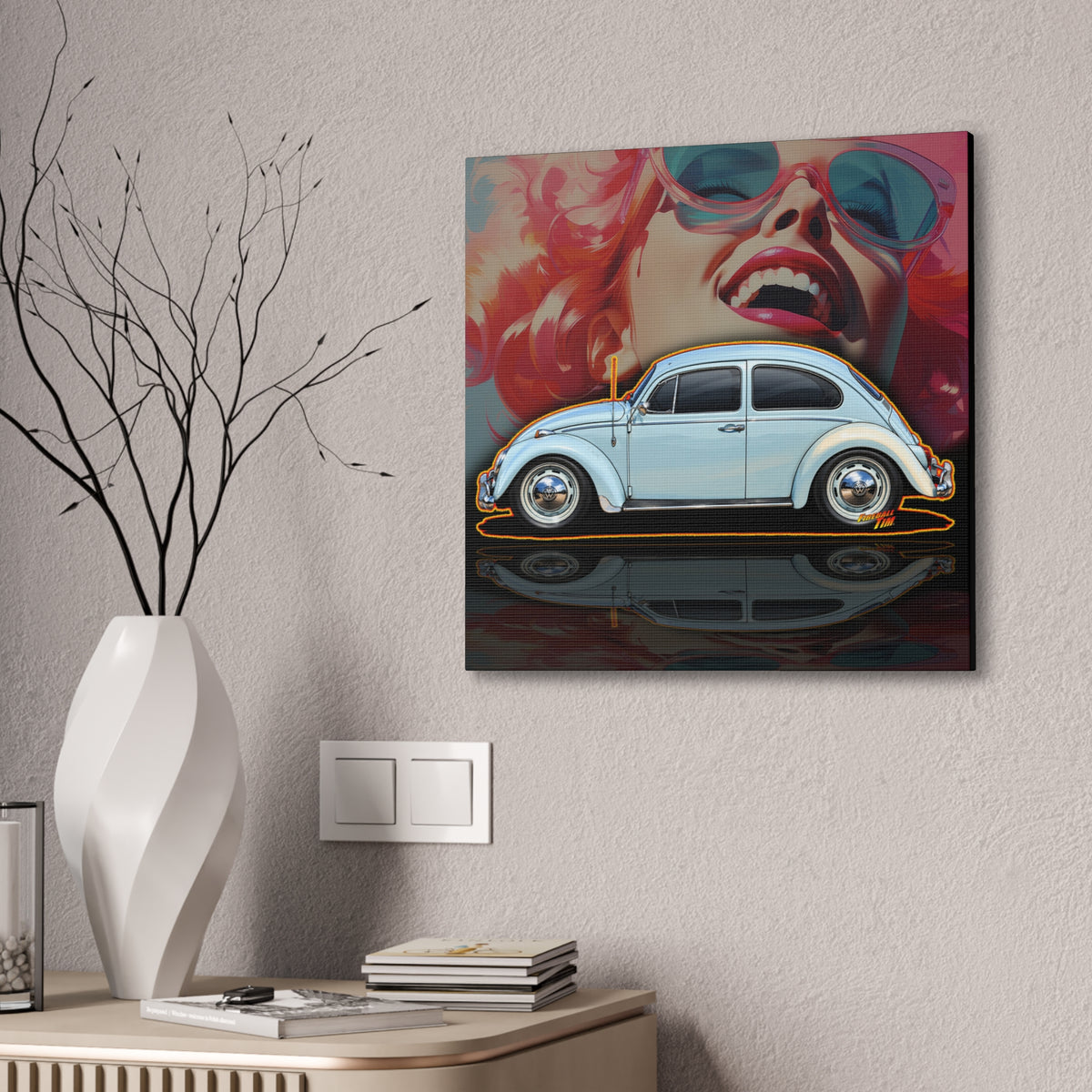 CLASSIC VOLKSWAGEN VW Bug Collectible Fireball Art Canvas Stretched Print