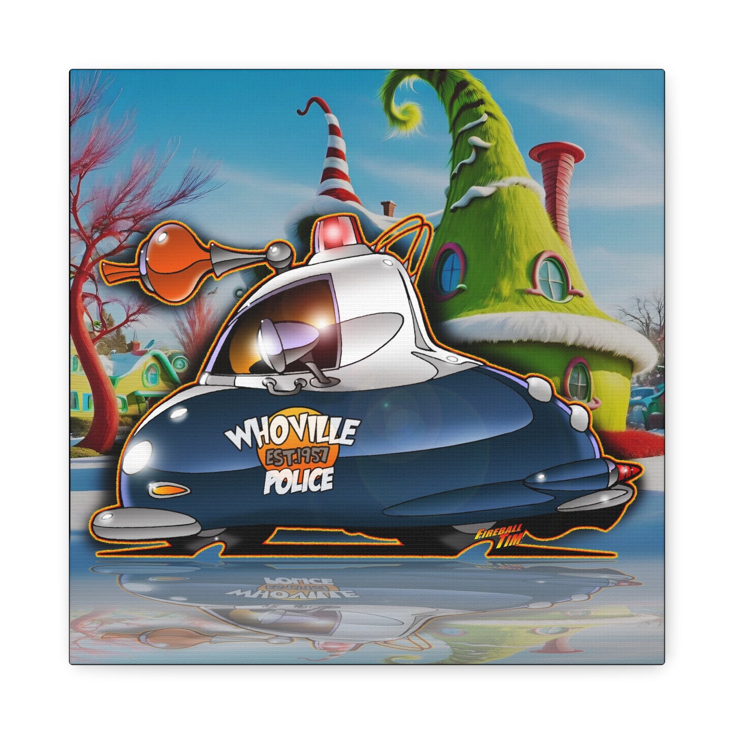 THE GRINCH WHOVILLE POLICE CAR Fireball Art Canvas Print - 12x12