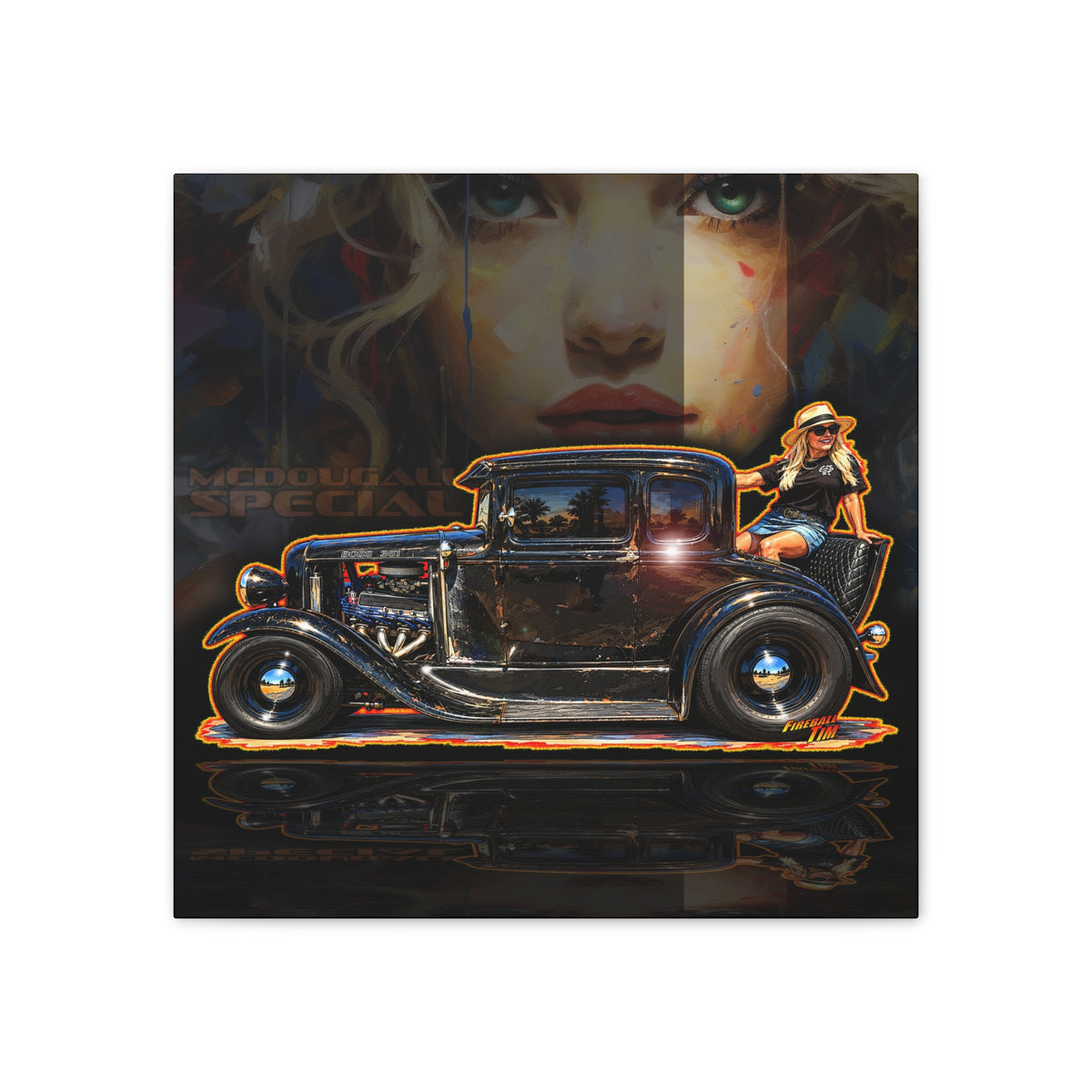 MCDOUGALL SPECIAL Model A Hot Rod Collectible Fireball Art Canvas Stretched Print
