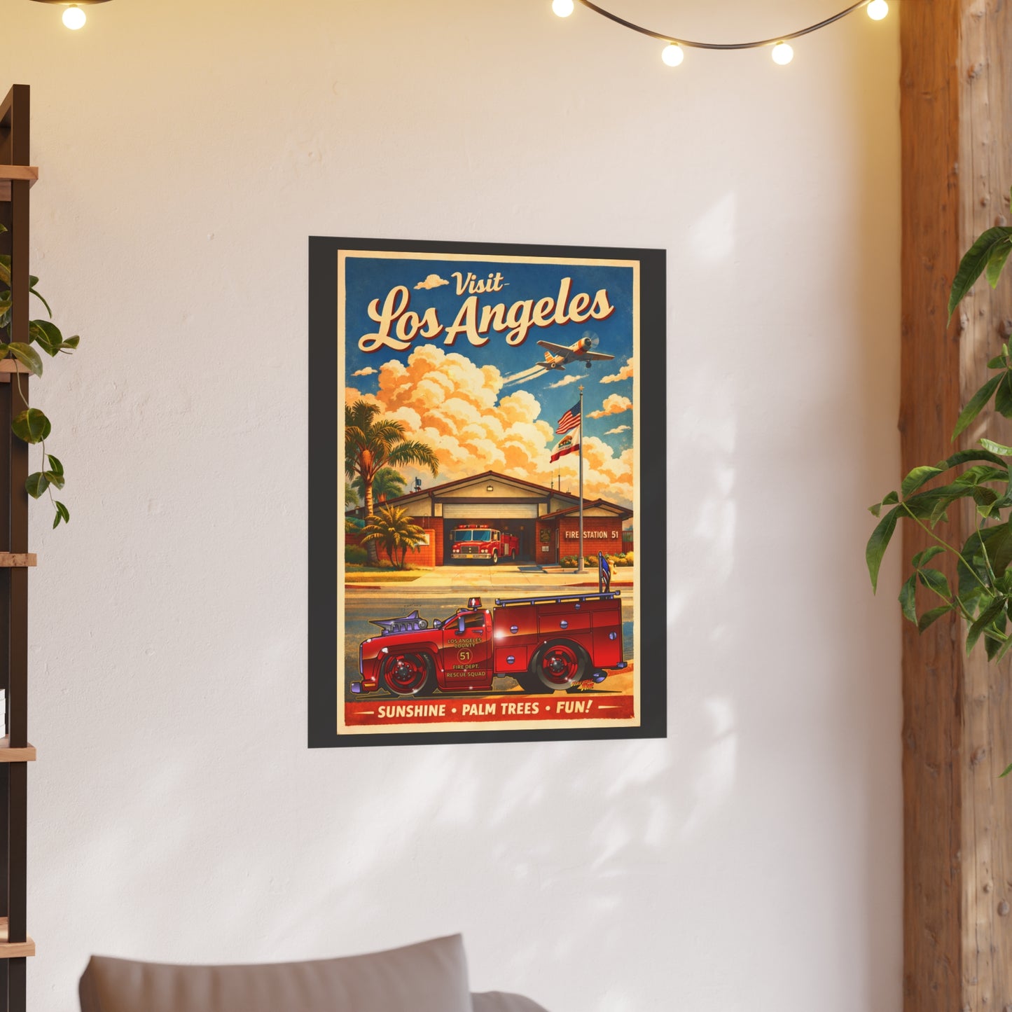 VISIT LOS ANGELES Emergency Station 51 Satin/Matte Fireball Art Poster