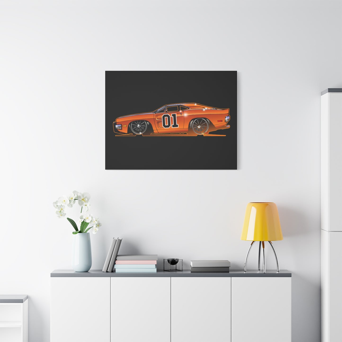 DUKES OF HAZZARD General Lee Dodge Charger Fireball Art Canvas Wall Print