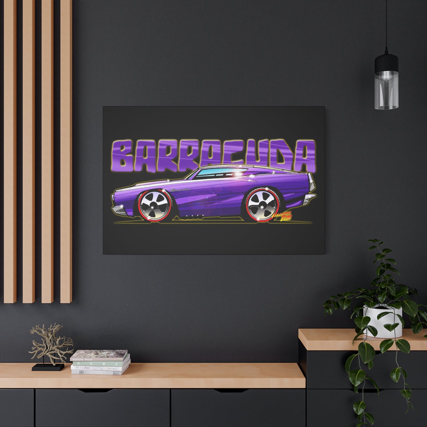 PLYMOUTH BARRACUDA Fireball Art Canvas Wall Print