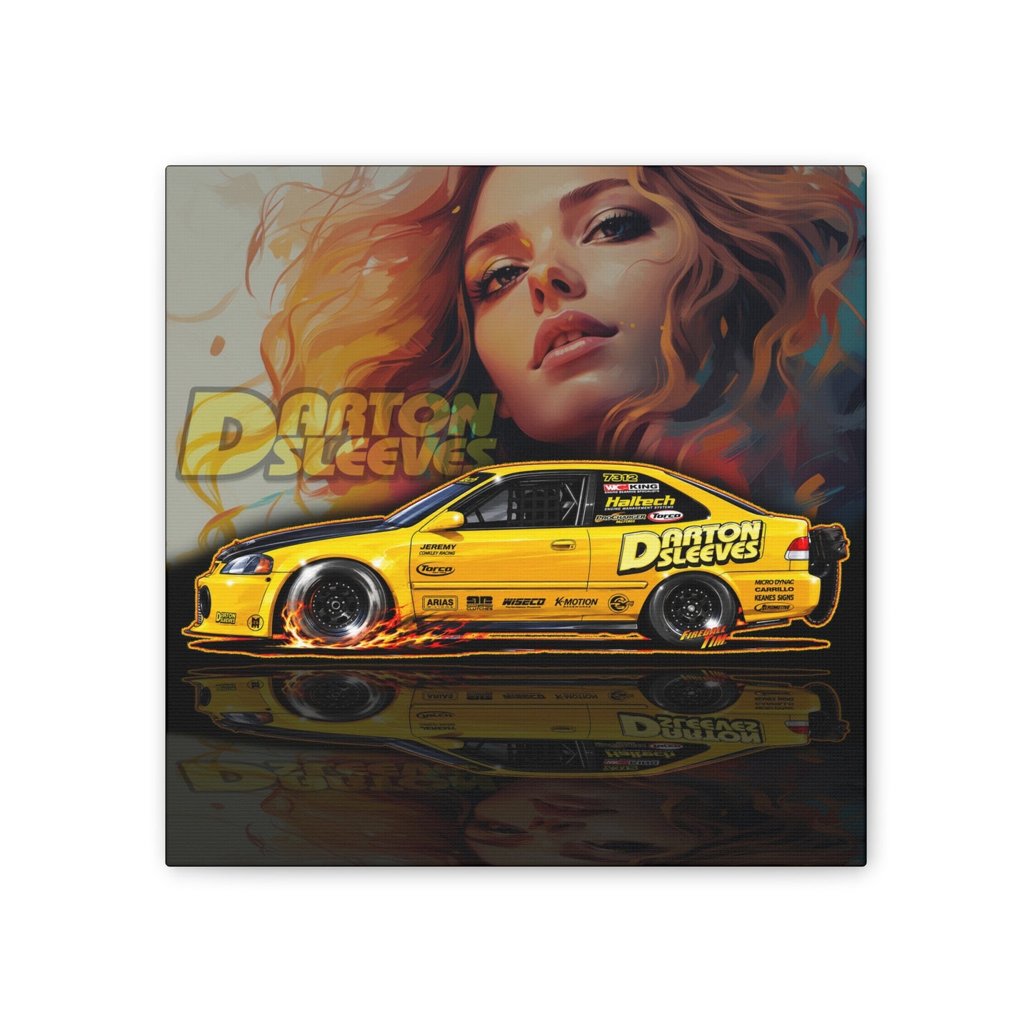 DARTON SLEEVES HONDA Drag Car Collectible Fireball Art Canvas Stretched Print