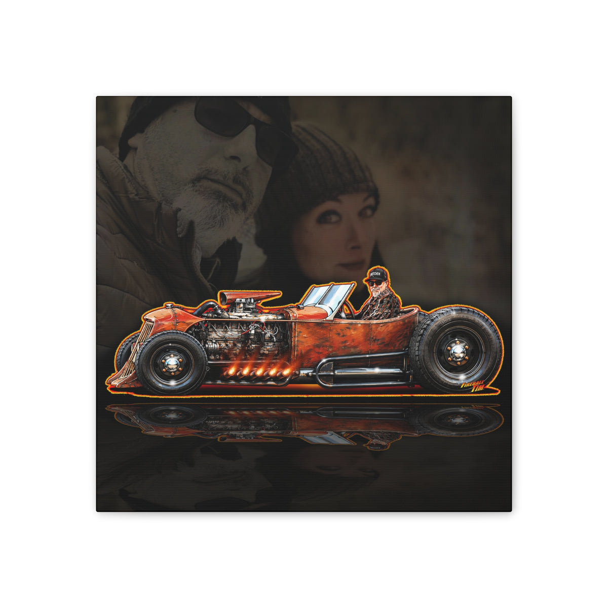 CUSTOM RAT ROD Hot Rod Gretchen Collectible Fireball Art Canvas Stretched Print