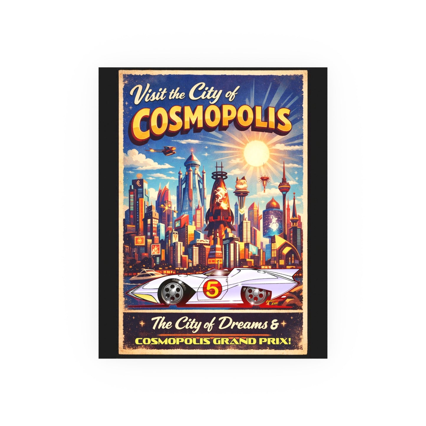VISIT COSMOPOLIS Speed Racer Mach 5 Vintage Fireball Art Travel Poster Satin/Matte