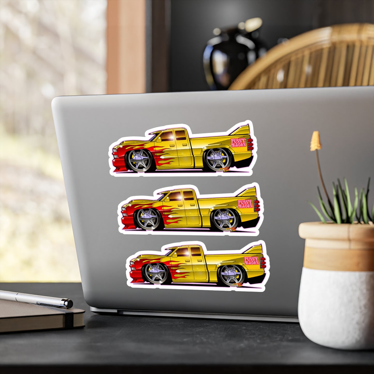 KILL BILL PUSSY WAGON Chevy Pickup Truck Fireball Art Vinyl Decal Set