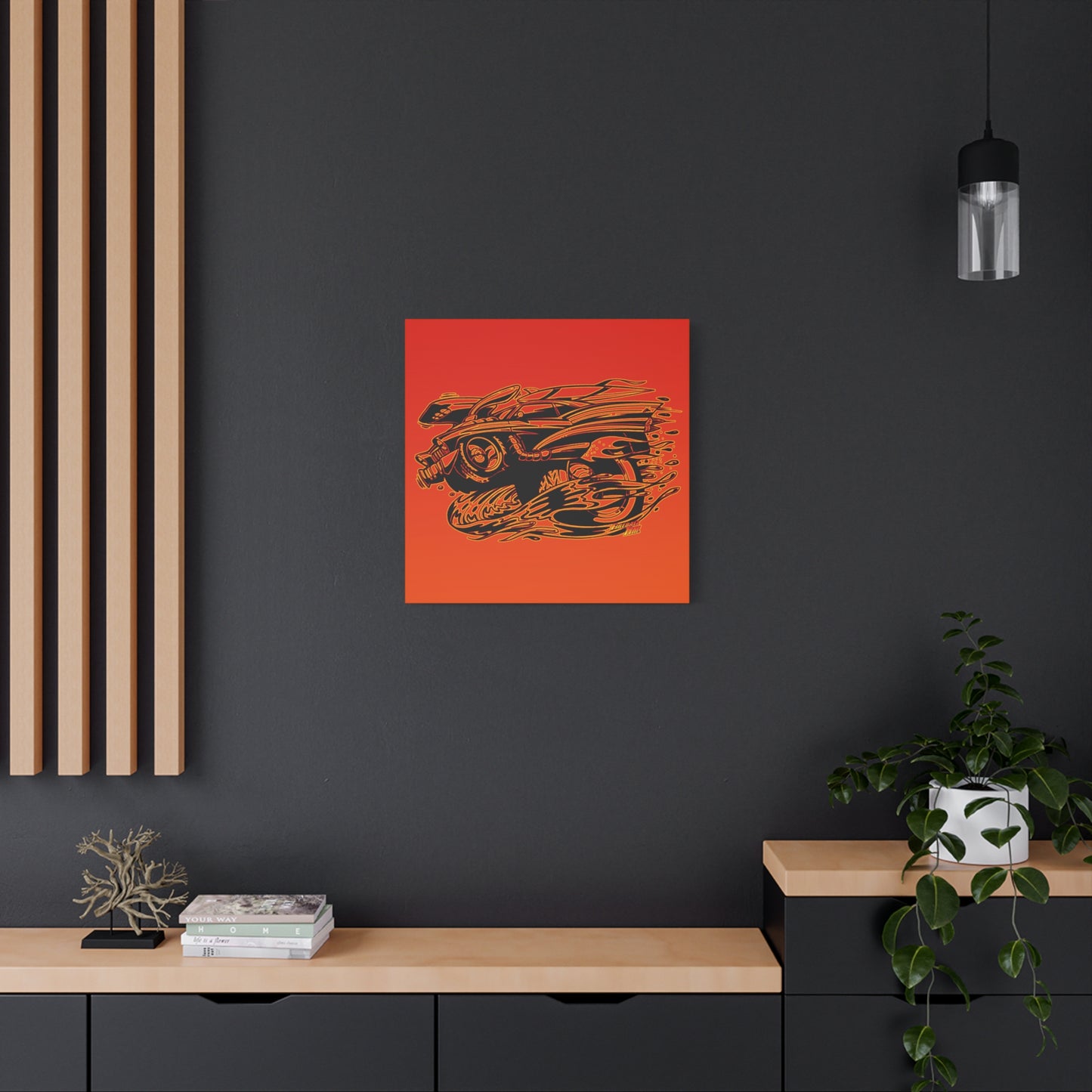 HOT ROD CHEVY Muscle Car Fireball Art Canvas Wall Print - Multiple Sizes