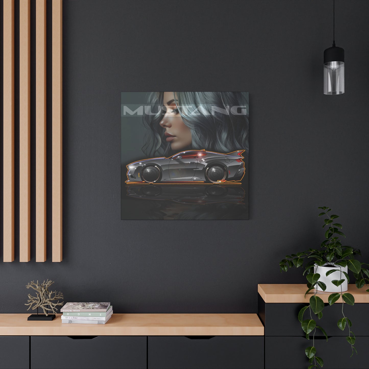 FORD MUSTANG 2025 Silver Streak Fireball Art Canvas Print