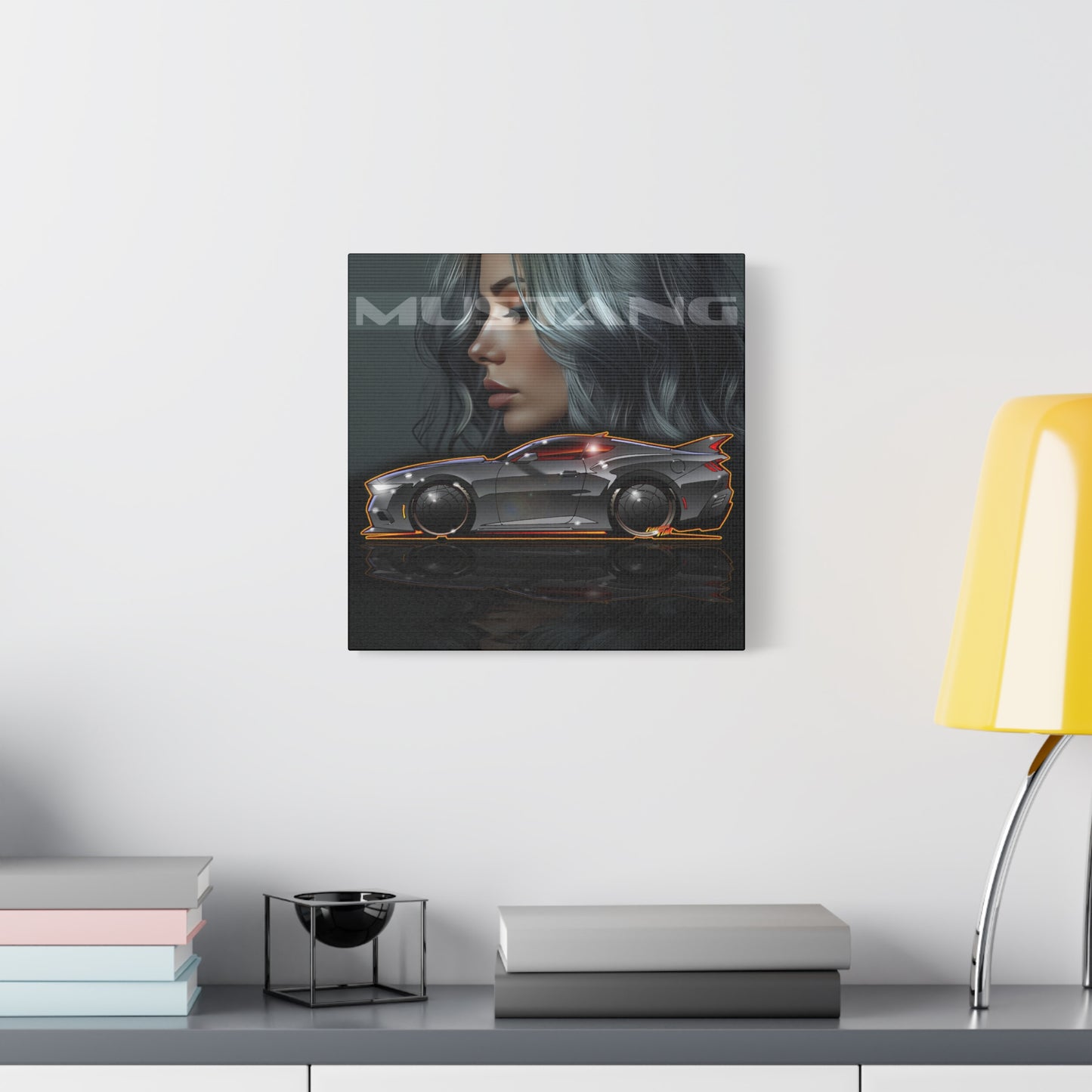 FORD MUSTANG 2025 Silver Streak Fireball Art Canvas Print