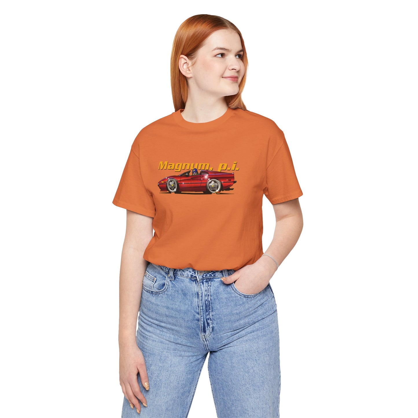 MAGNUM PI FERRARI 308 GTS Unisex Jersey Fireball Art Tee Shirt - Multiple Colors