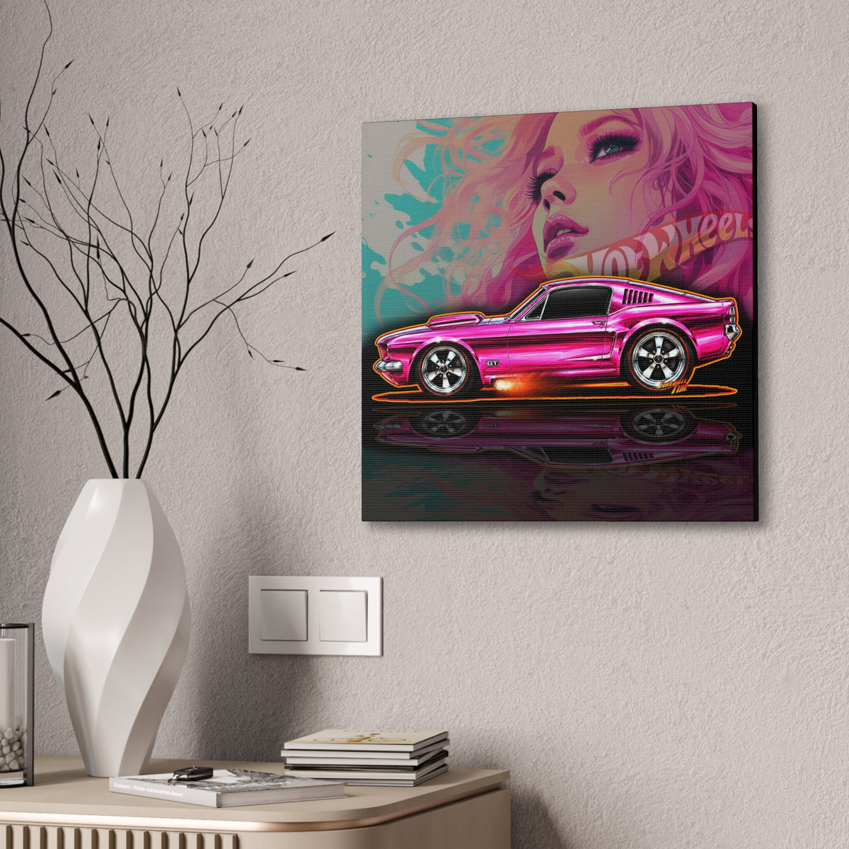 HOT WHEELS Sweet 16 MUSTANG GT Collectible Fireball Art Canvas Stretched Print