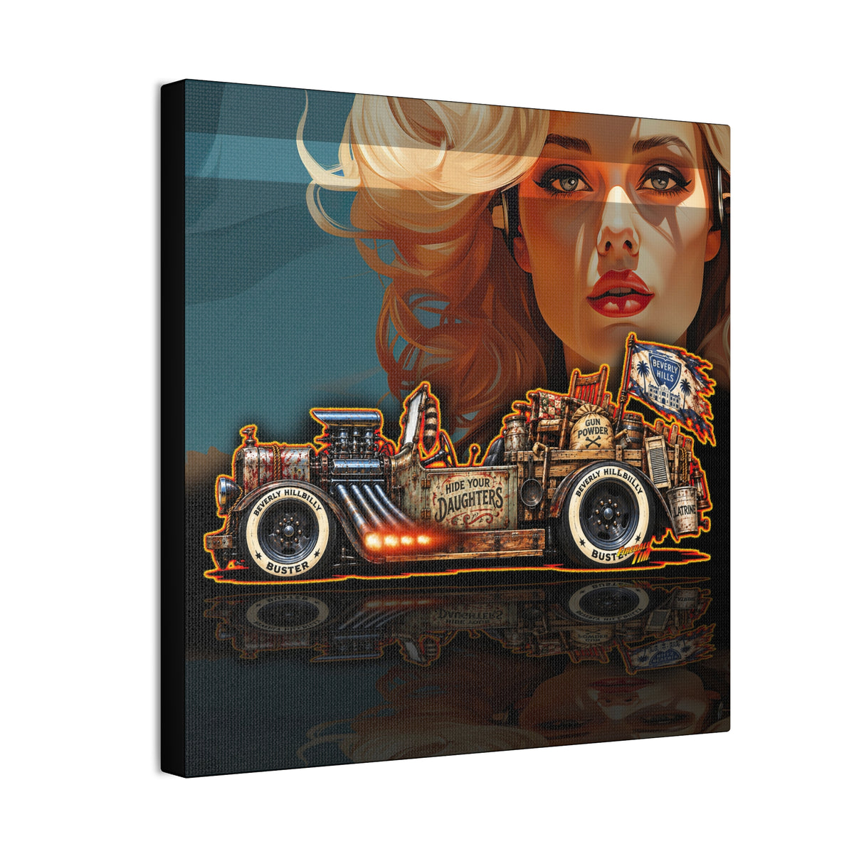 BEVERLY HILLBILLIES Hillbilly Buster Hot Rod Collectible Fireball Art Canvas Stretched Print