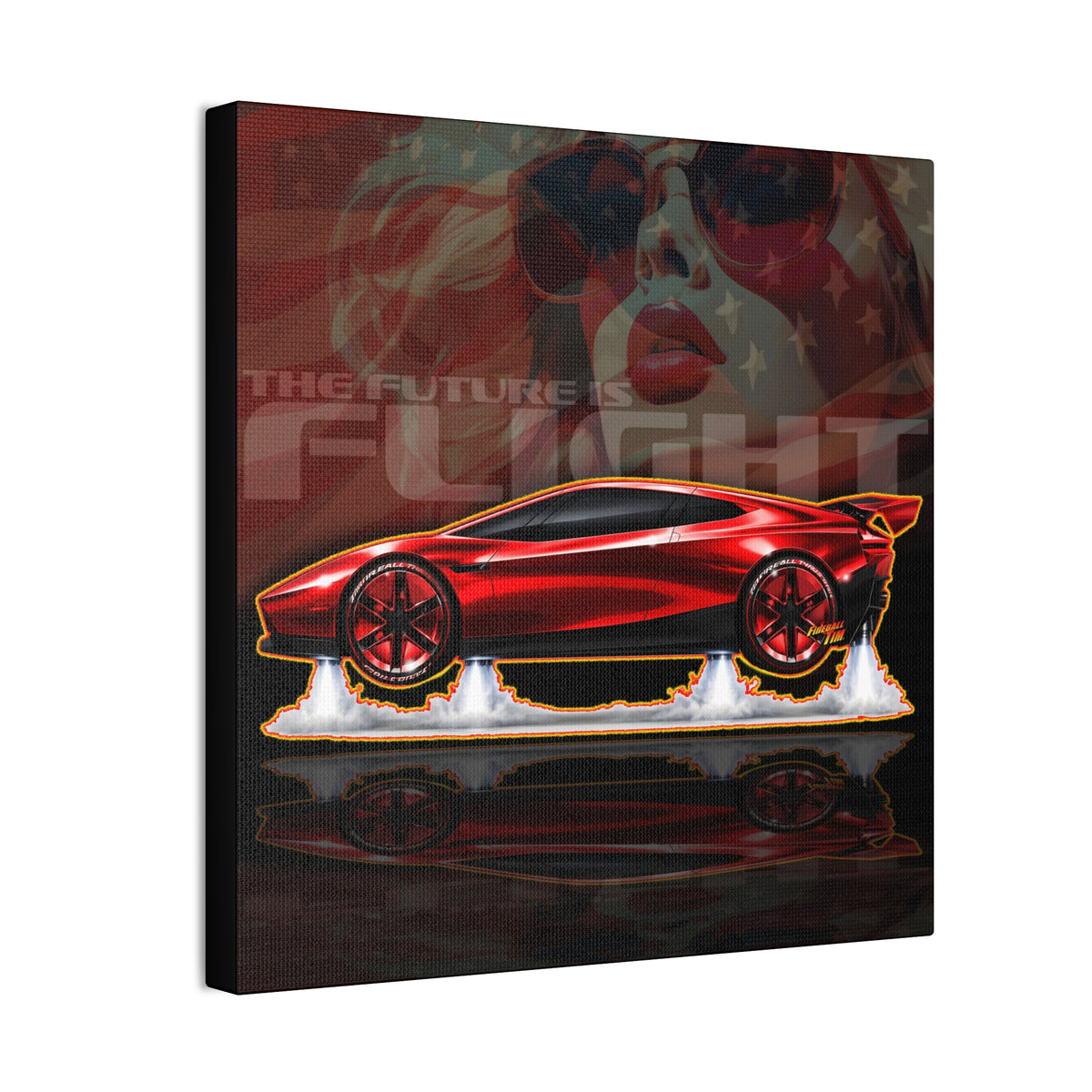 TESLA FLYING ROADSTER Collectible Fireball Art Canvas Stretched Print