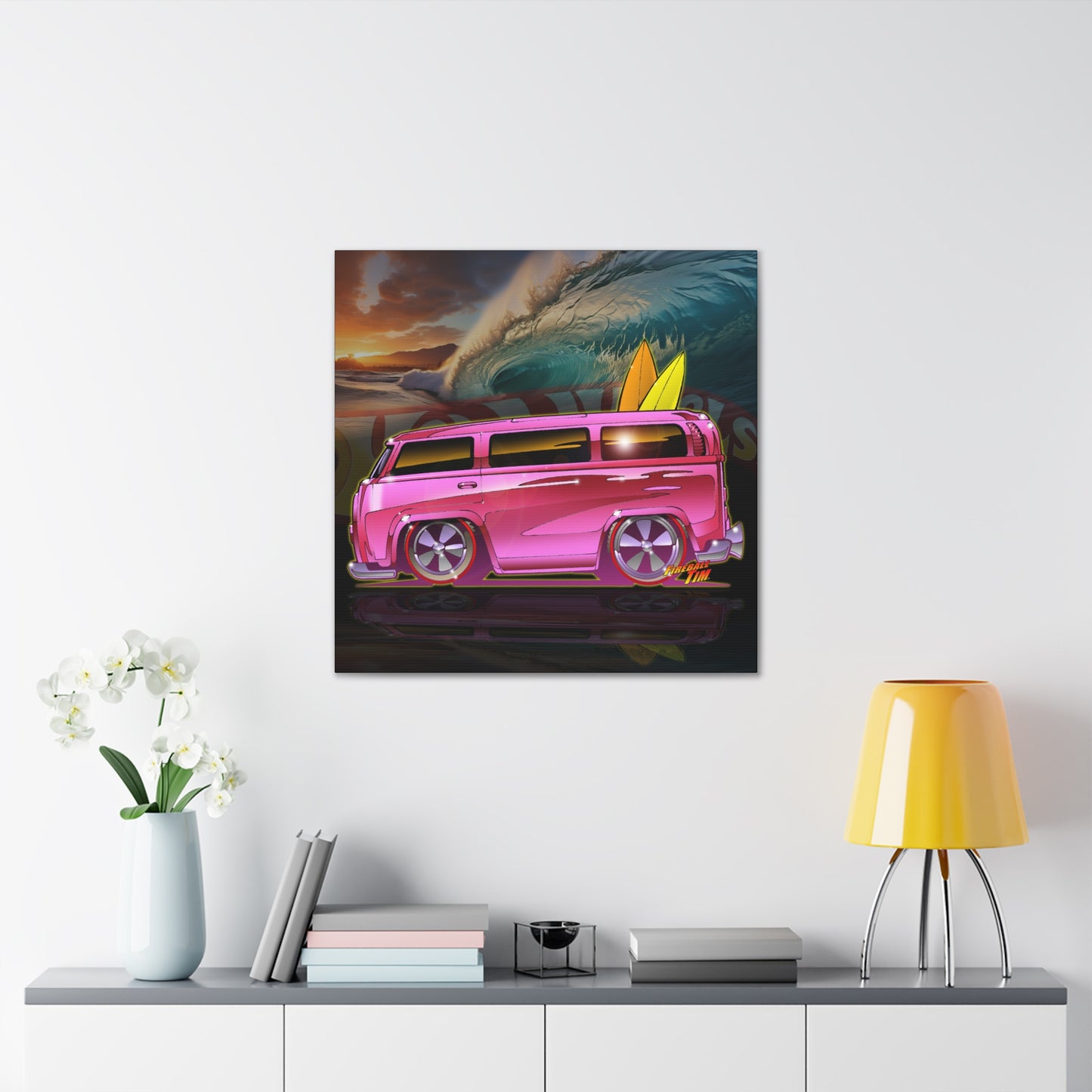 Hot Wheels PINK BEACH BOMB VW Bus Canvas MASTERPRINT 3 Sizes