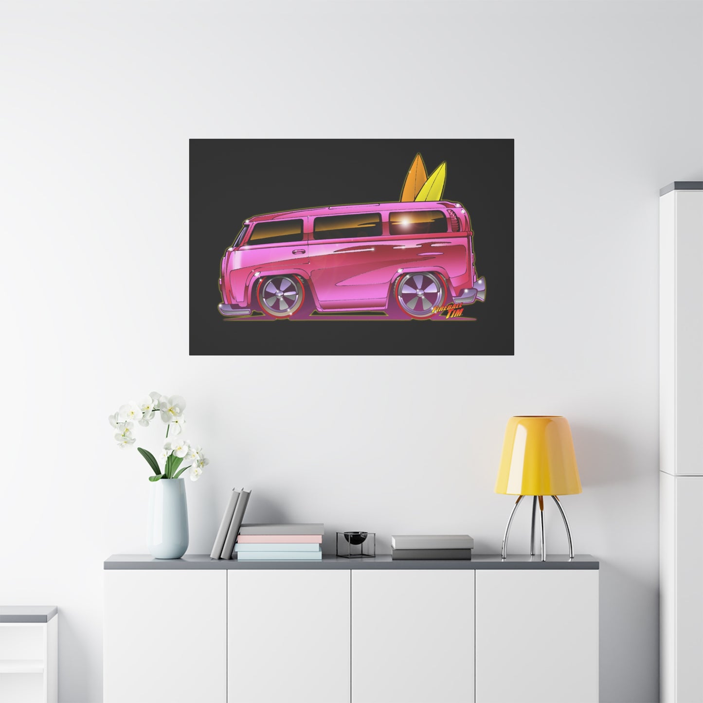HOT WHEELS PINK BEACH BOMB BUS Fireball Art Canvas Print