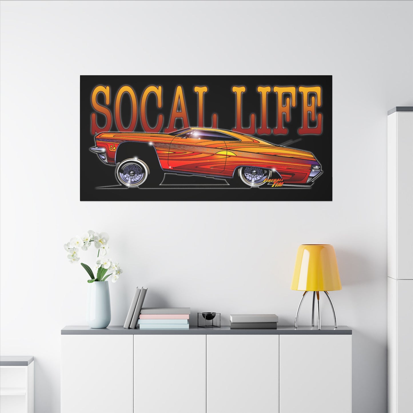 CHEVY IMPALA LOWRIDER Fireball Art Canvas Print