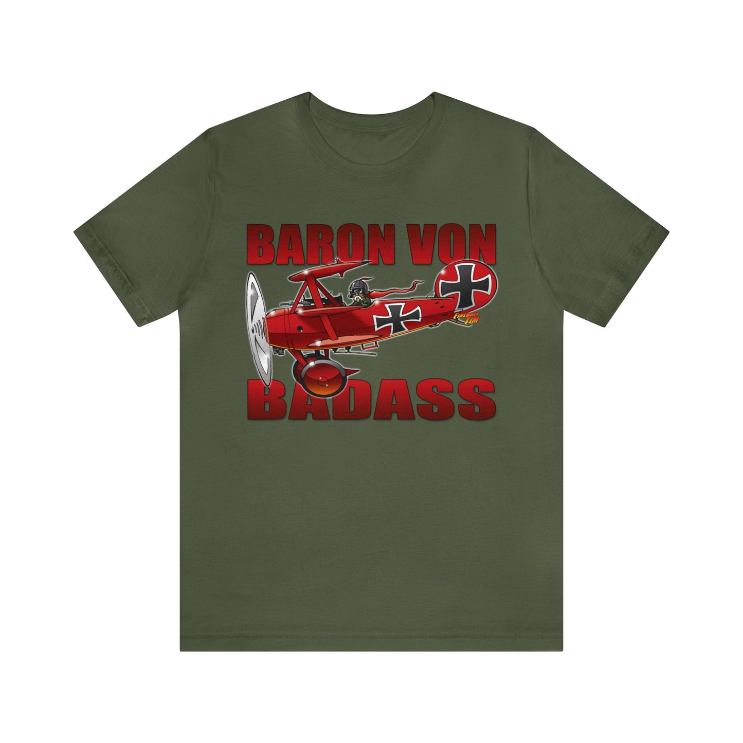 BARON VON BADASS Red Baron Airplane Jersey Short Sleeve Tee