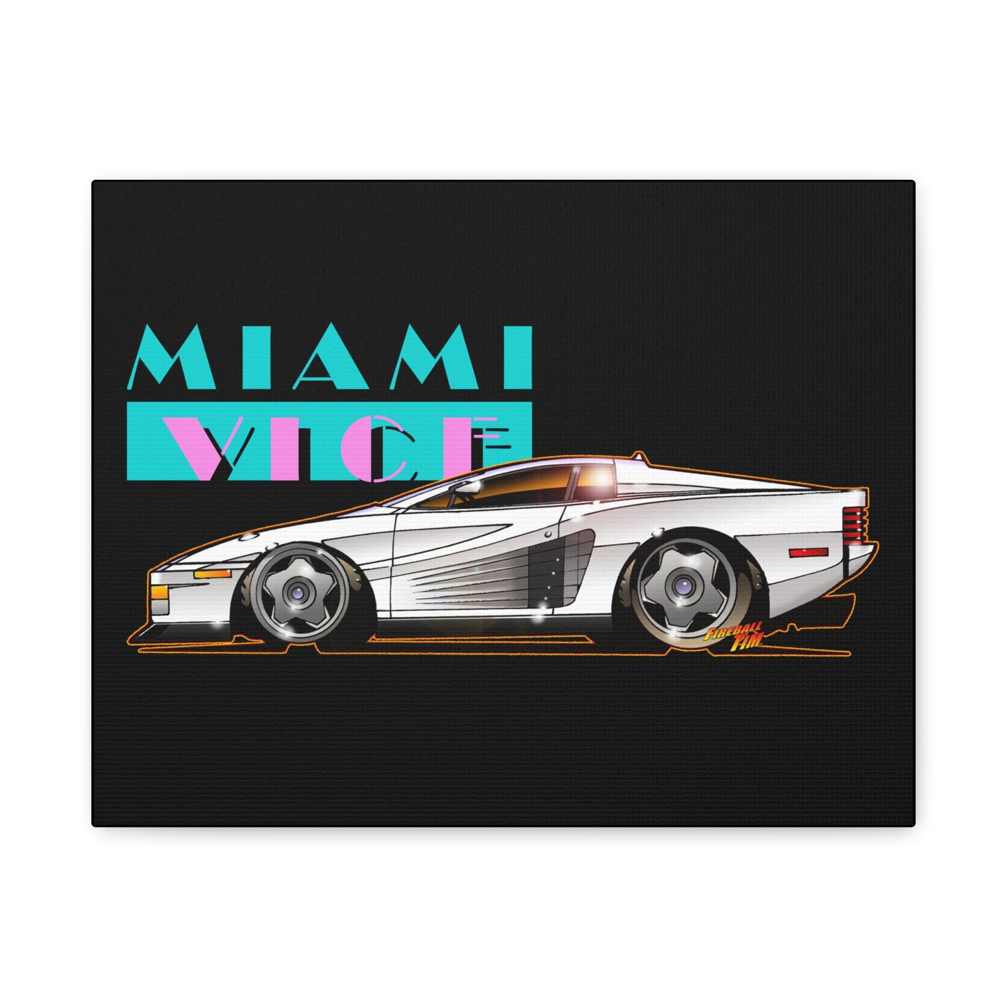 MIAMI VICE FERRARI TESTAROSSA Fireball Canvas Art Wall Print