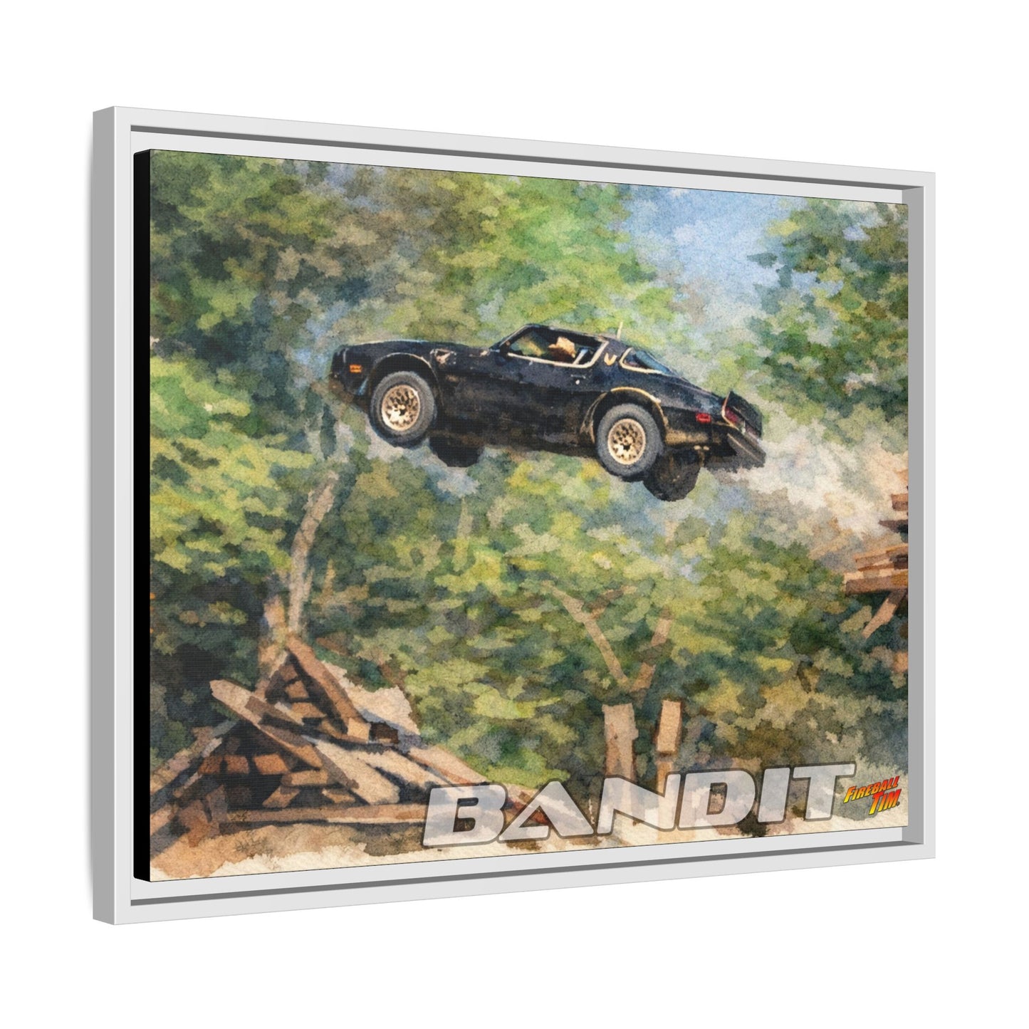 SMOKEY AND THE BANDIT TRANS AM WATERCOLOR PAINTING Fireball Movie Car Canvas Print - Framed 24x18