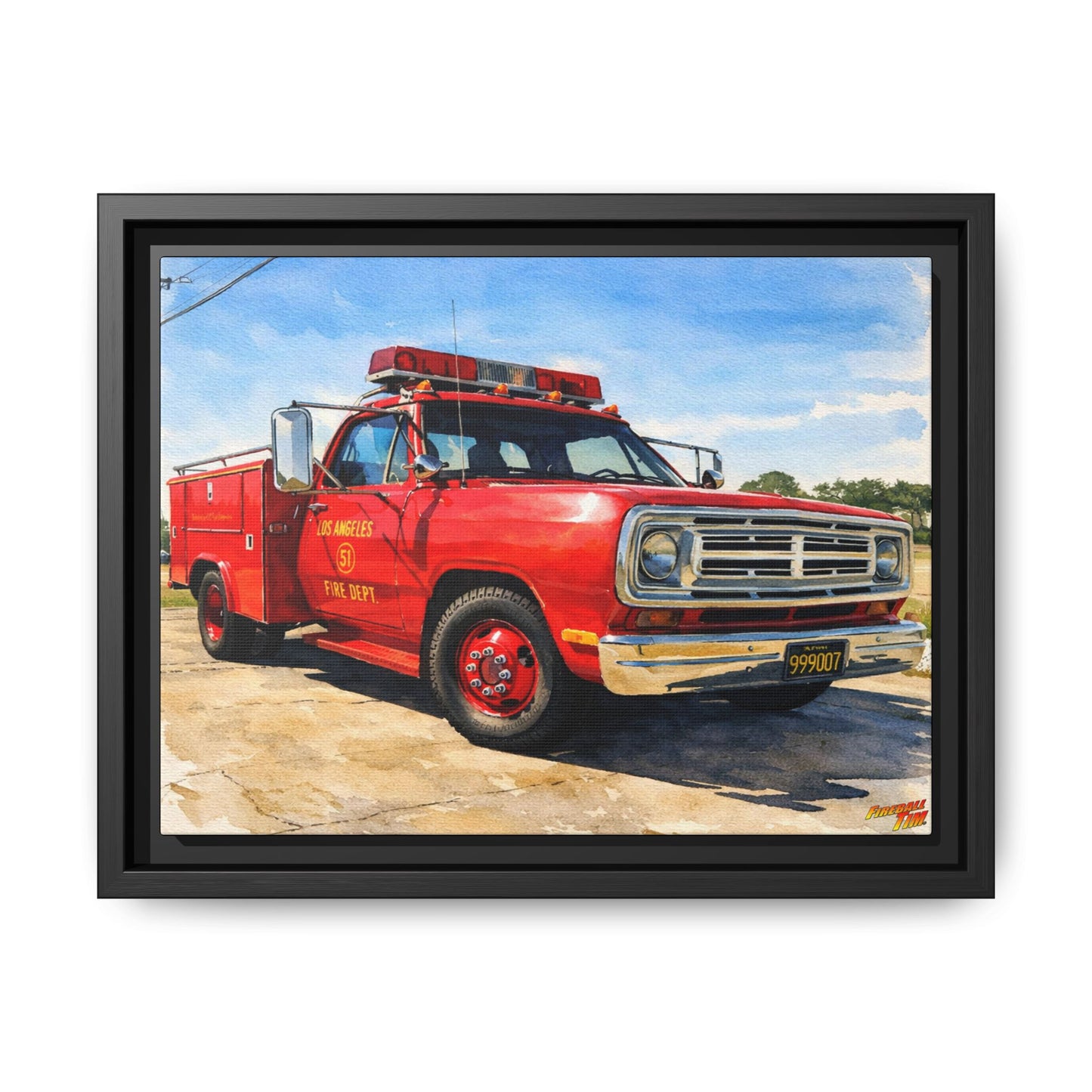 EMERGENCY SQUAD 51 WATERCOLOR PAINTING Fireball TV Car Canvas Print - Framed | Wall Art 24x18