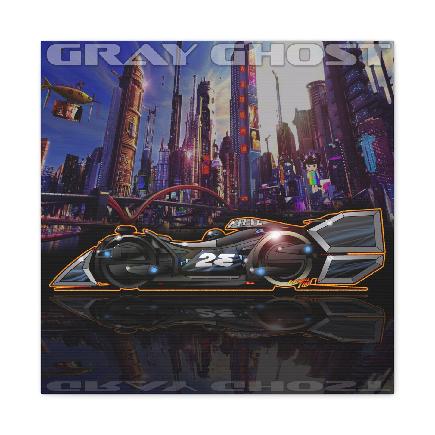 SPEED RACER GRAY GHOST Race Car Fireball Art Canvas Print