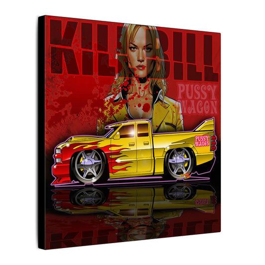 KILL BILL PUSSY WAGON Chevy Pickup Truck Fireball Art Canvas Print - 12x12