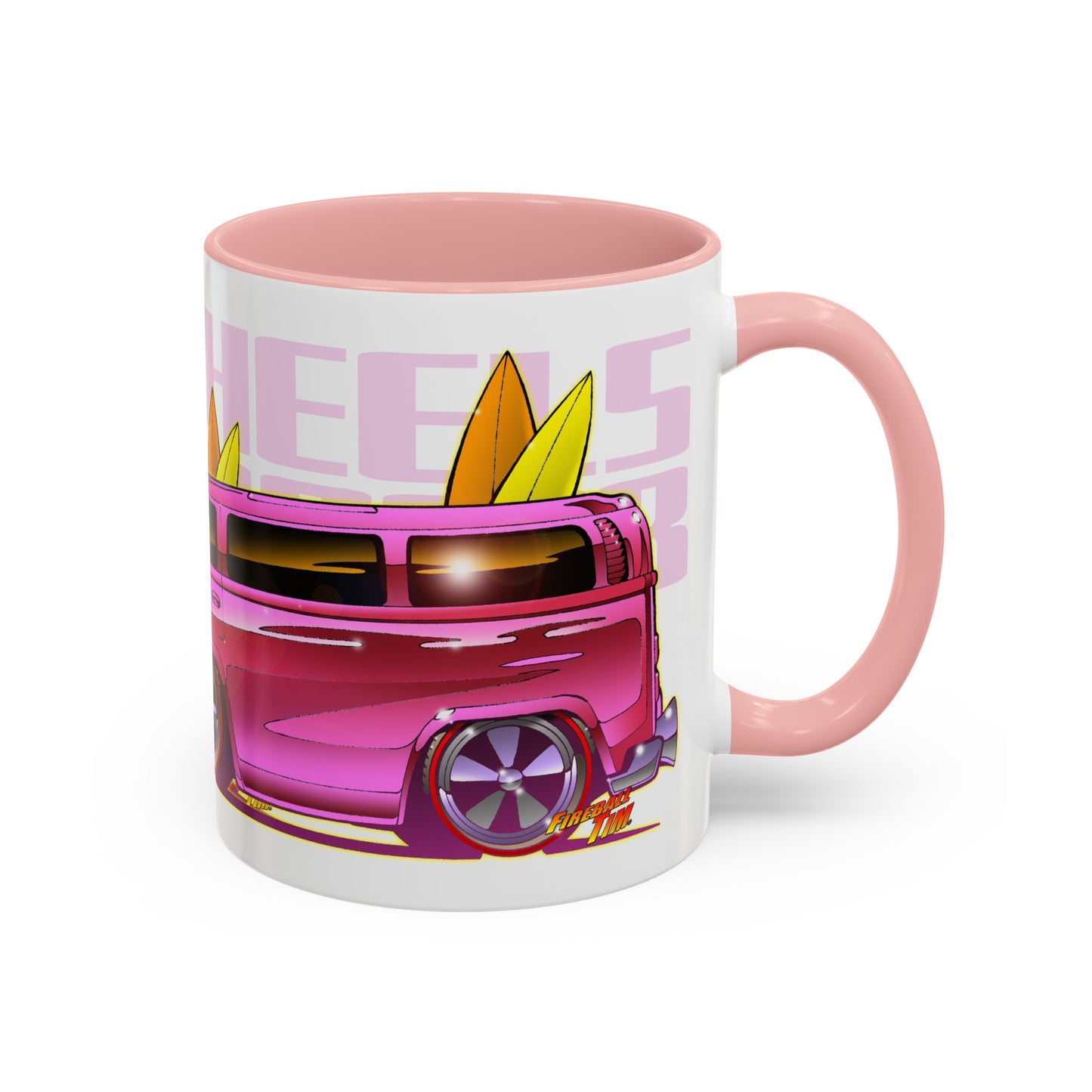 HOT WHEELS PINK BEACH BOMB VW Bus Collectible Fireball Art Coffee Mug - 2 Sizes